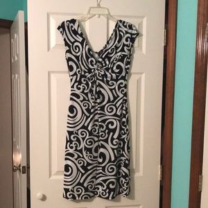 London Times Black and White Swirl Dress
